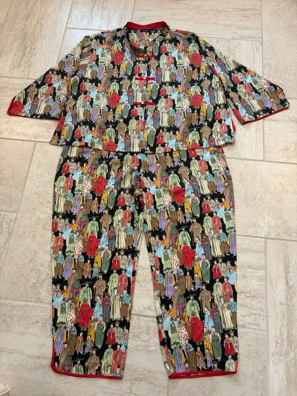 Natori Dynasty Lounge Pajamas 2 Piece Asian Print 2XL Art To Wear Retail $160 - Picture 2 of 14